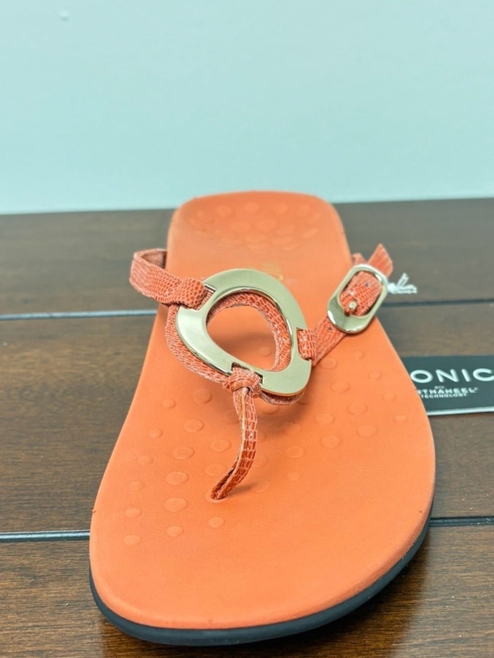 Vionic Corinna Orange Lizard Slide with Gold Accent 11